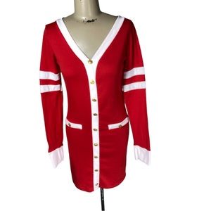 Preppy Varsity Knit Red White Long Sleeve Barbie Style Dress